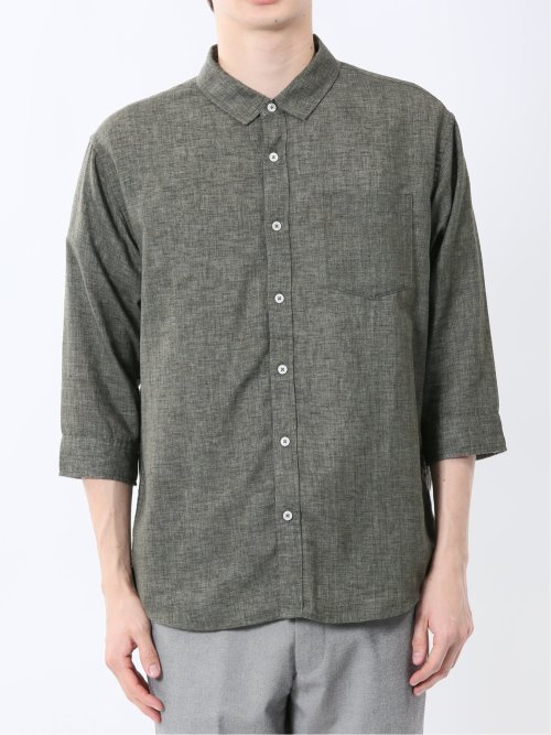 リネン混 レギュラーカラー7分袖シャツ