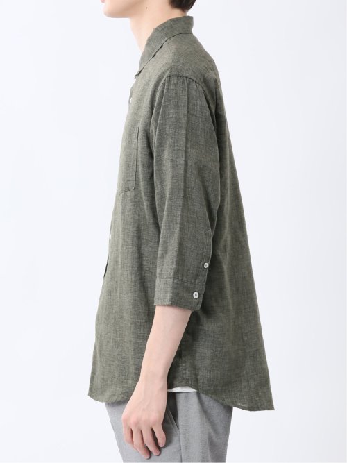 リネン混 レギュラーカラー7分袖シャツ