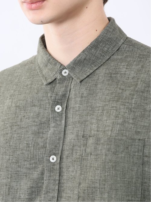 リネン混 レギュラーカラー7分袖シャツ