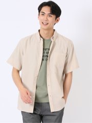 リネン混 ボタンダウン 半袖 シャツ