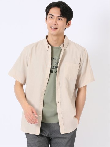 リネン混 ボタンダウン 半袖 シャツ