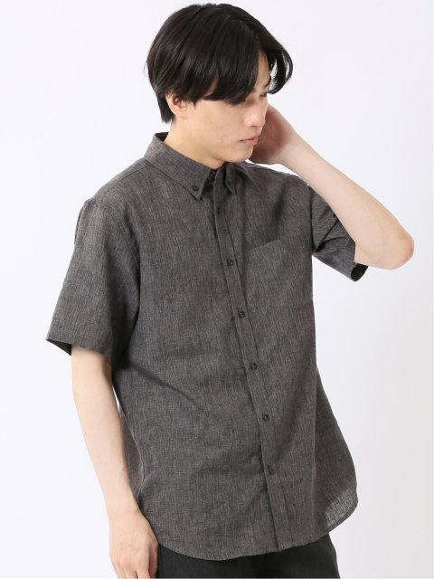 リネン混 ボタンダウン 半袖 シャツ