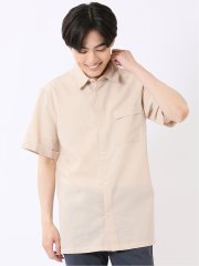 シャツ メンズ 半袖 無地 リネン混 レギュラーカラー