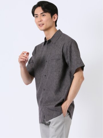 リネン混 レギュラーカラー 半袖 シャツ