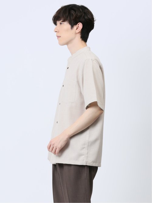 TechLinen バンドカラー半袖シャツ