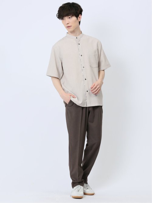 TechLinen バンドカラー半袖シャツ