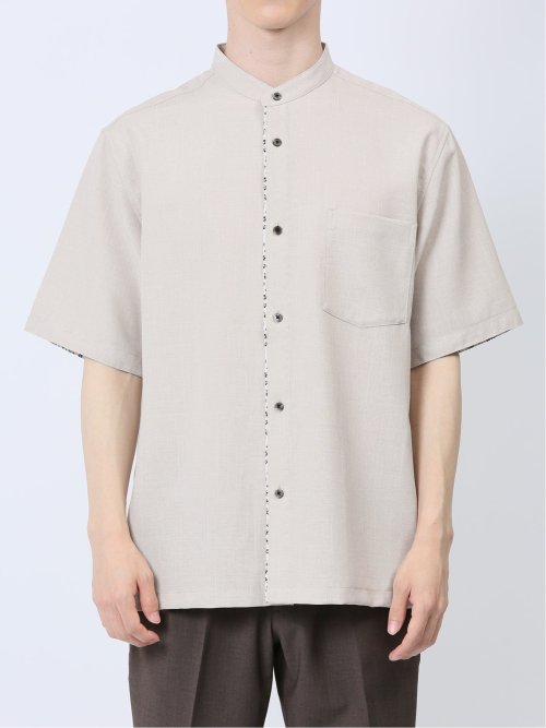 TechLinen バンドカラー半袖シャツ