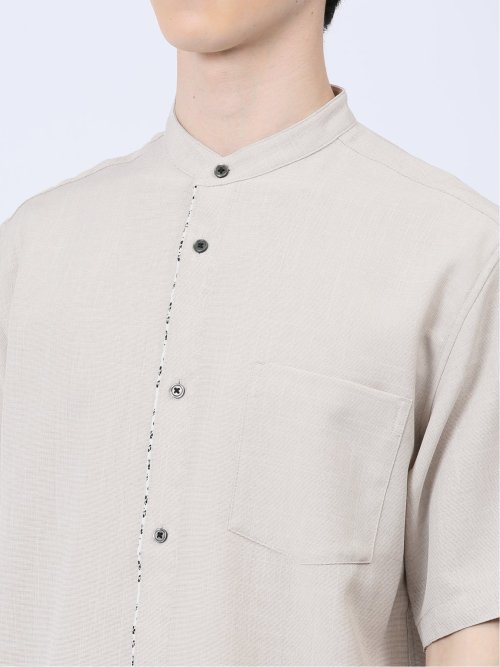 TechLinen バンドカラー半袖シャツ