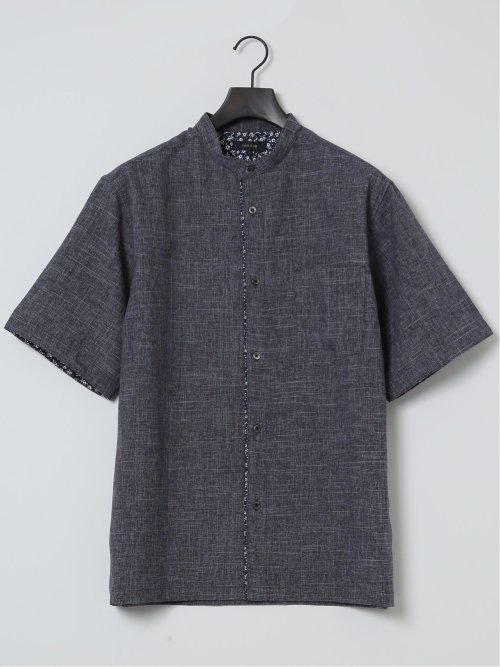 TechLinen バンドカラー半袖シャツ