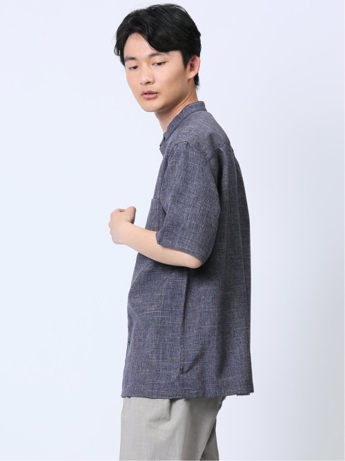 TechLinen バンドカラー半袖シャツ