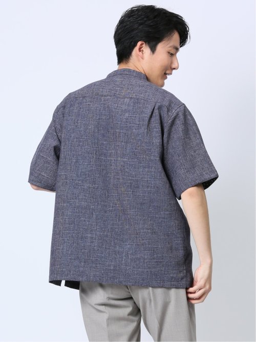 TechLinen バンドカラー半袖シャツ