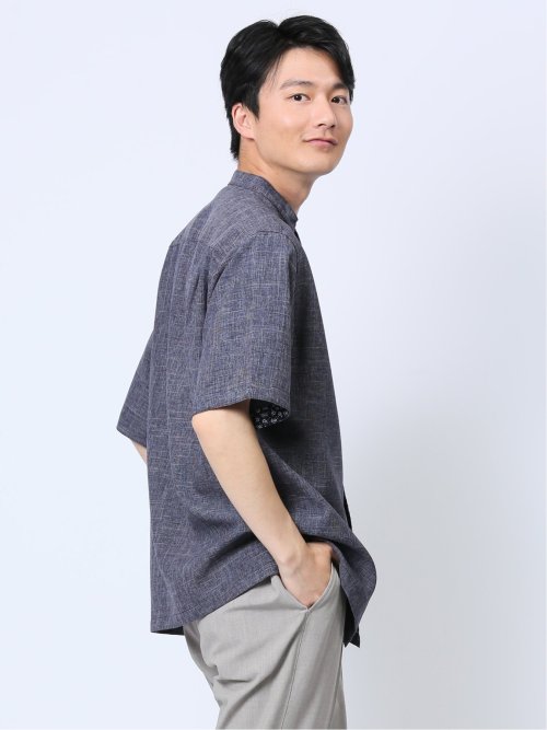 TechLinen バンドカラー半袖シャツ