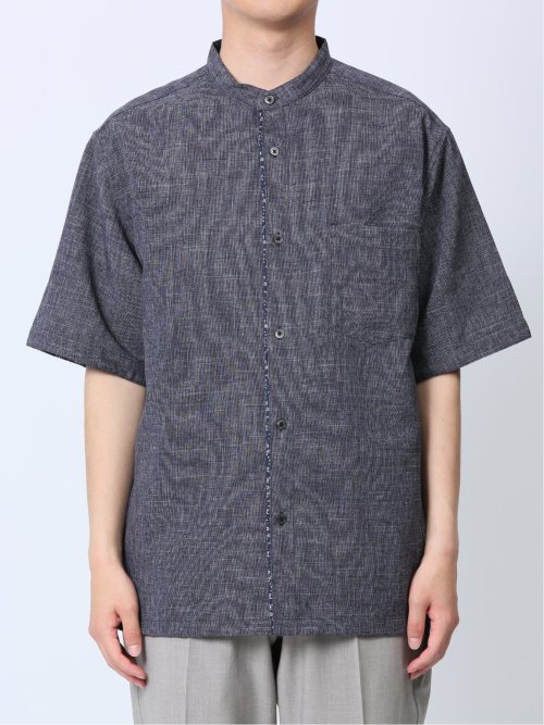 TechLinen バンドカラー半袖シャツ