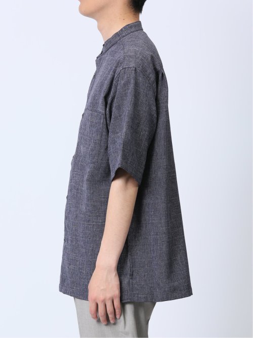 TechLinen バンドカラー半袖シャツ