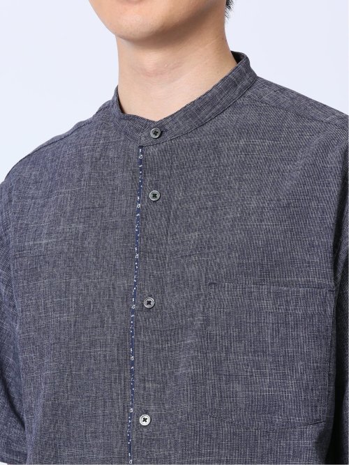 TechLinen バンドカラー半袖シャツ