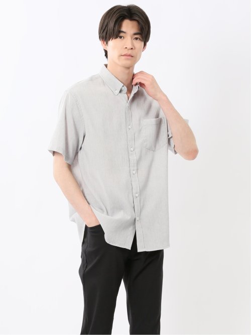 リネン混 楊柳 ボタンダウン半袖シャツ