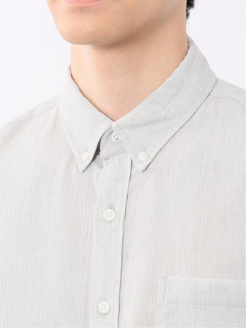 リネン混 楊柳 ボタンダウン半袖シャツ