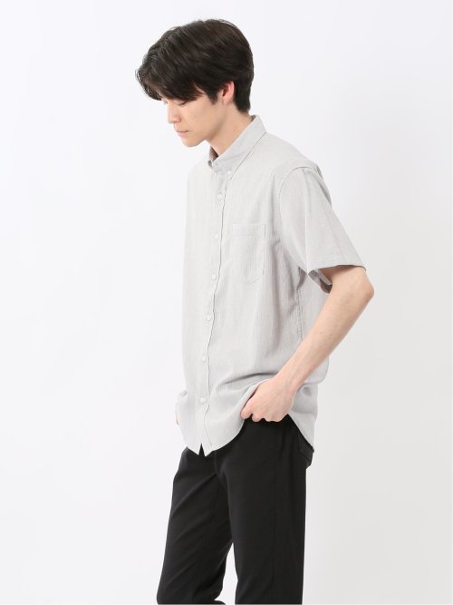 リネン混 楊柳 ボタンダウン半袖シャツ