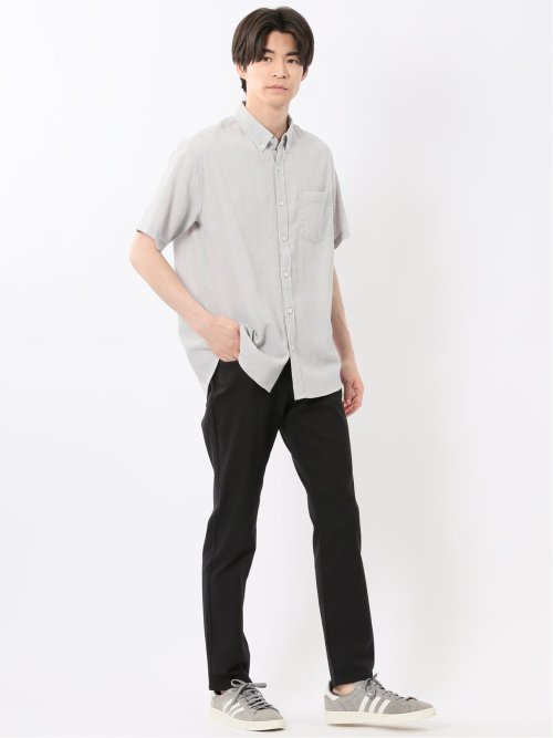 リネン混 楊柳 ボタンダウン半袖シャツ(M 03ライトグレー): トップス