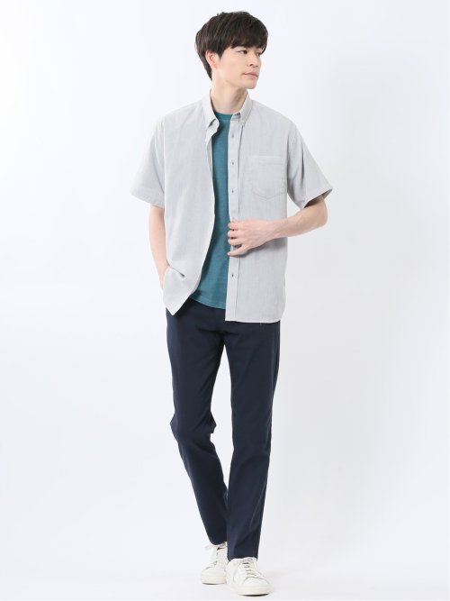 リネン混 楊柳 ボタンダウン半袖シャツ