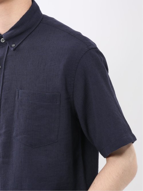 リネン混 楊柳 ボタンダウン半袖シャツ