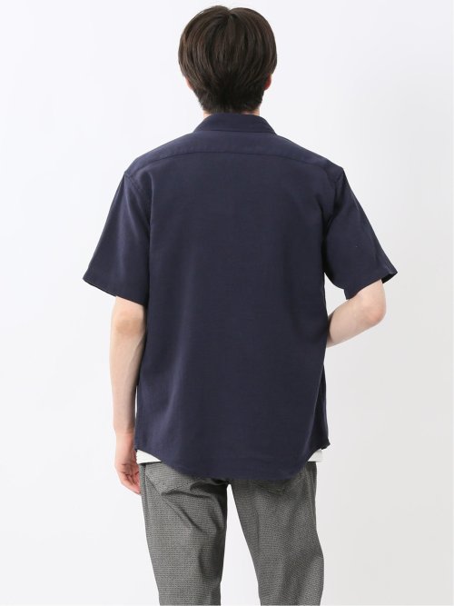 リネン混 楊柳 ボタンダウン半袖シャツ