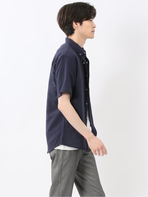 リネン混 楊柳 ボタンダウン半袖シャツ