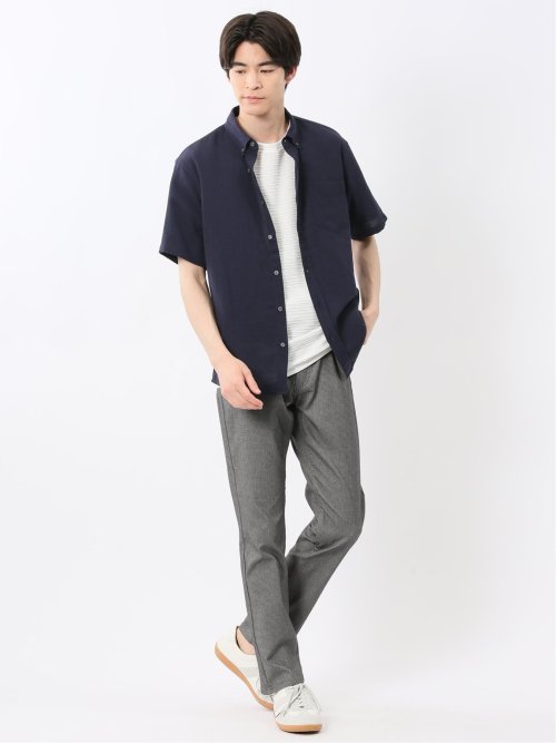 リネン混 楊柳 ボタンダウン半袖シャツ