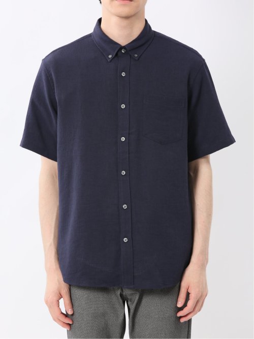 リネン混 楊柳 ボタンダウン半袖シャツ