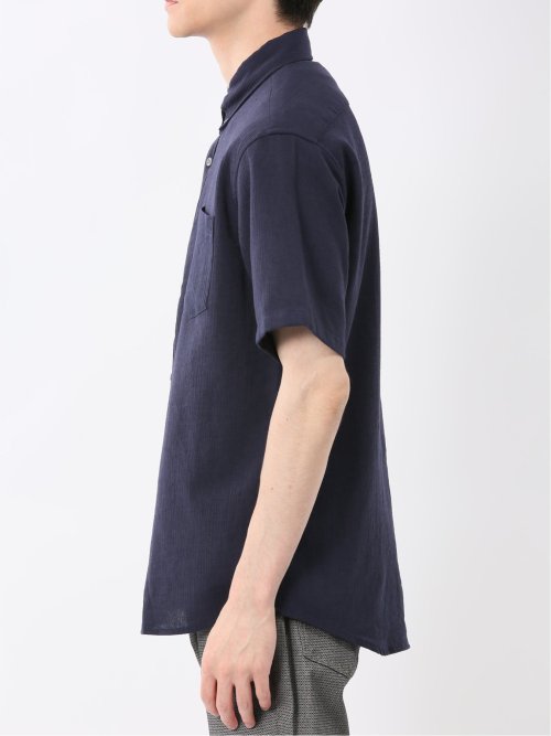 リネン混 楊柳 ボタンダウン半袖シャツ