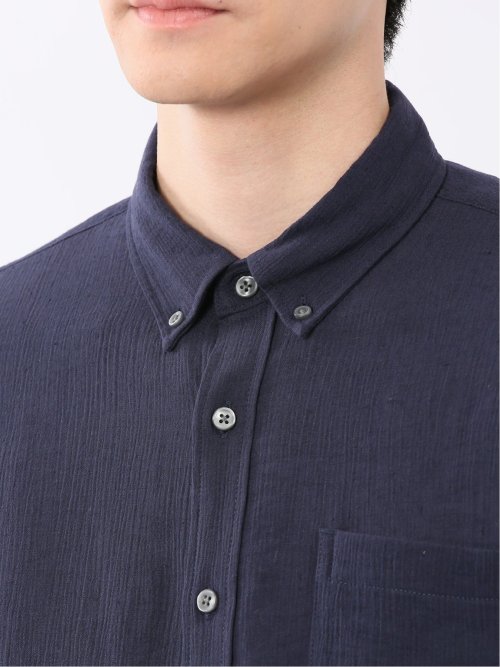 リネン混 楊柳 ボタンダウン半袖シャツ