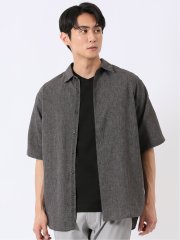 リネン混 レギュラーカラー 半袖 シャツ
