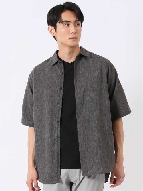 リネン混 レギュラーカラー 半袖 シャツ