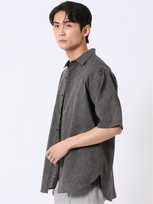 リネン混 レギュラーカラー 半袖 シャツ