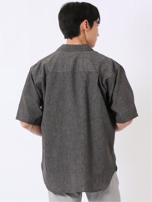 リネン混 レギュラーカラー 半袖 シャツ