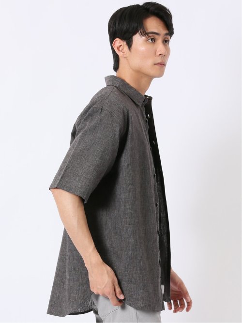 リネン混 レギュラーカラー 半袖 シャツ