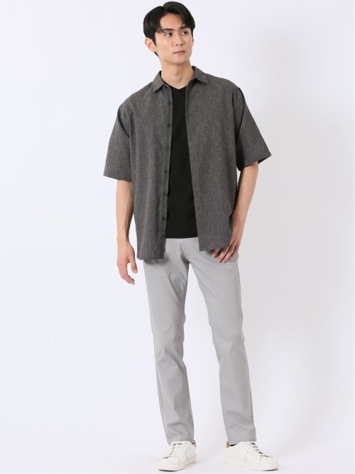 リネン混 レギュラーカラー 半袖 シャツ