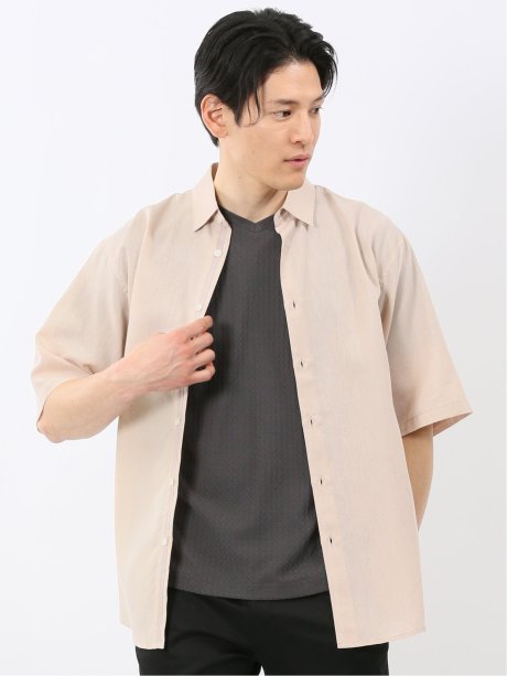 リネン混 レギュラーカラー 半袖 シャツ