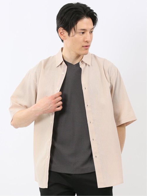 リネン混 レギュラーカラー 半袖 シャツ
