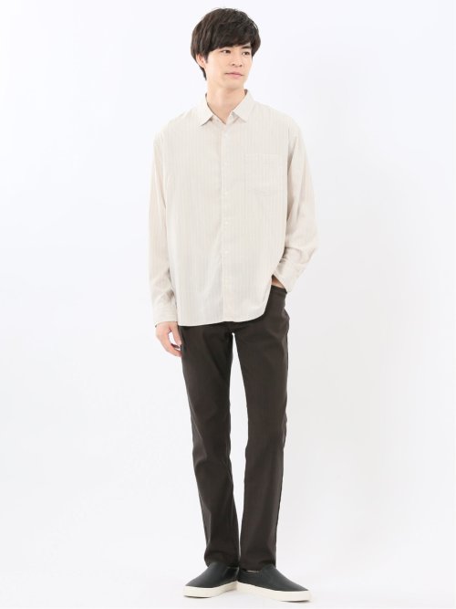 シャンブレーストライプ レギュラーカラー長袖シャツ