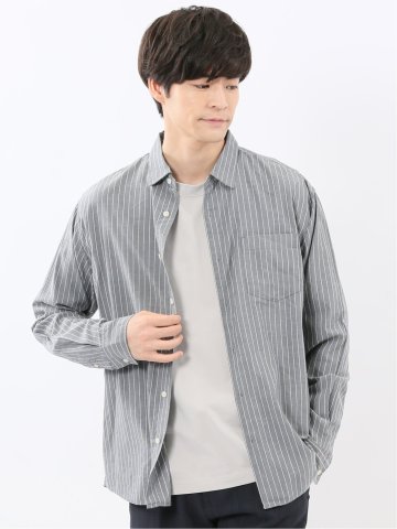 シャンブレーストライプ レギュラーカラー長袖シャツ