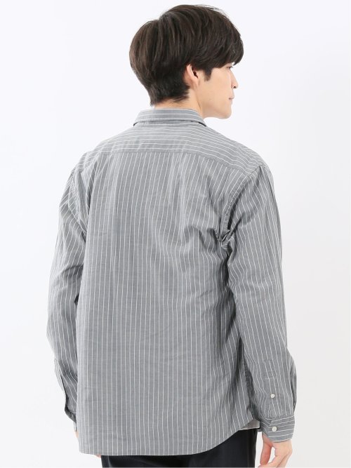 シャンブレーストライプ レギュラーカラー長袖シャツ