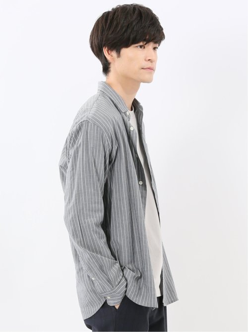 シャンブレーストライプ レギュラーカラー長袖シャツ