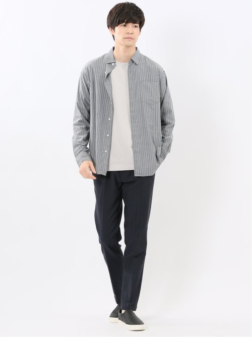 シャンブレーストライプ レギュラーカラー長袖シャツ