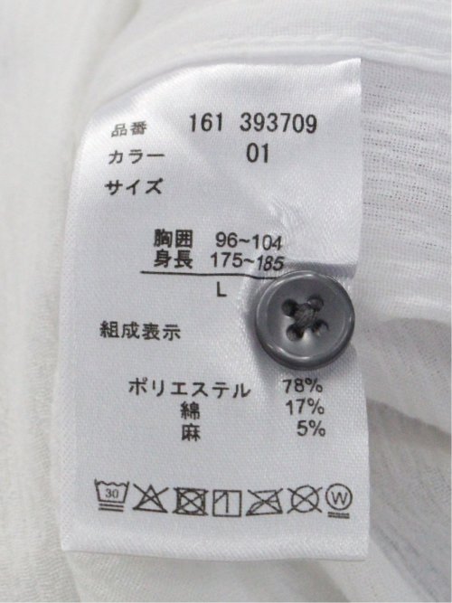 リネン混 楊柳 バンドカラー半袖シャツ