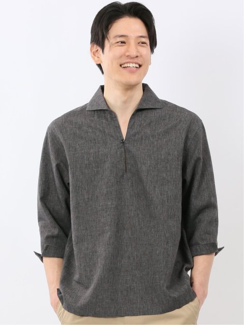 リネン混 プルオーバー 7分袖 シャツ