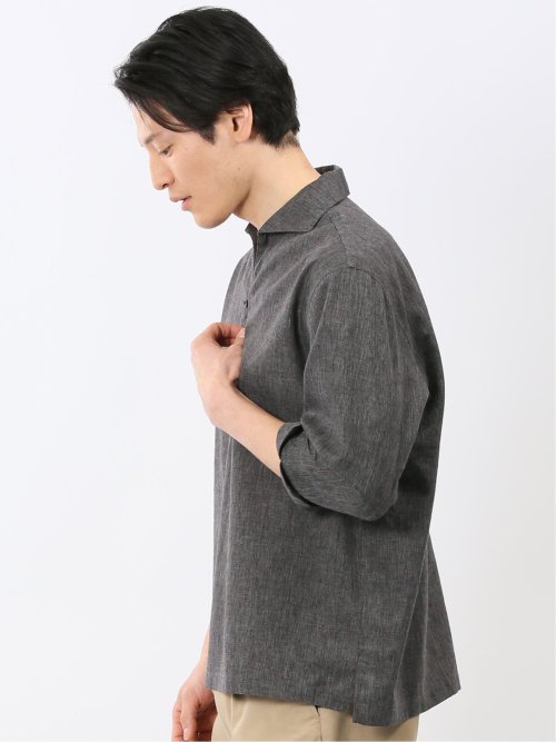 リネン混 プルオーバー 7分袖 シャツ