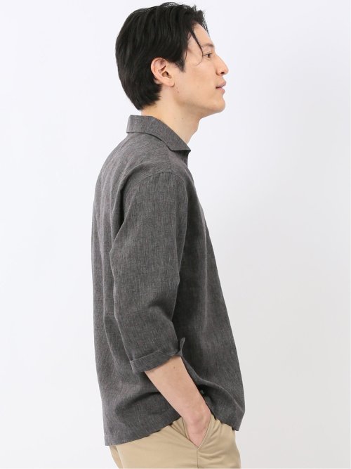 リネン混 プルオーバー 7分袖 シャツ