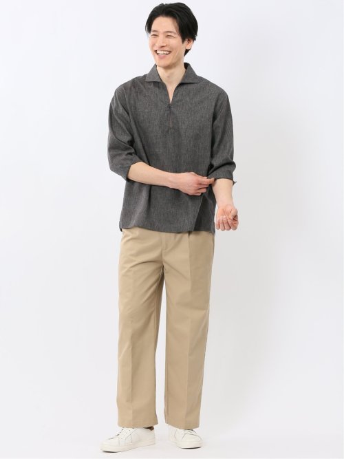 リネン混 プルオーバー 7分袖 シャツ