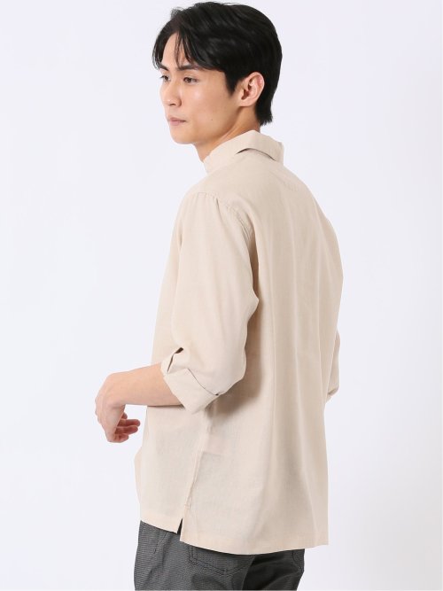 リネン混 プルオーバー 7分袖 シャツ